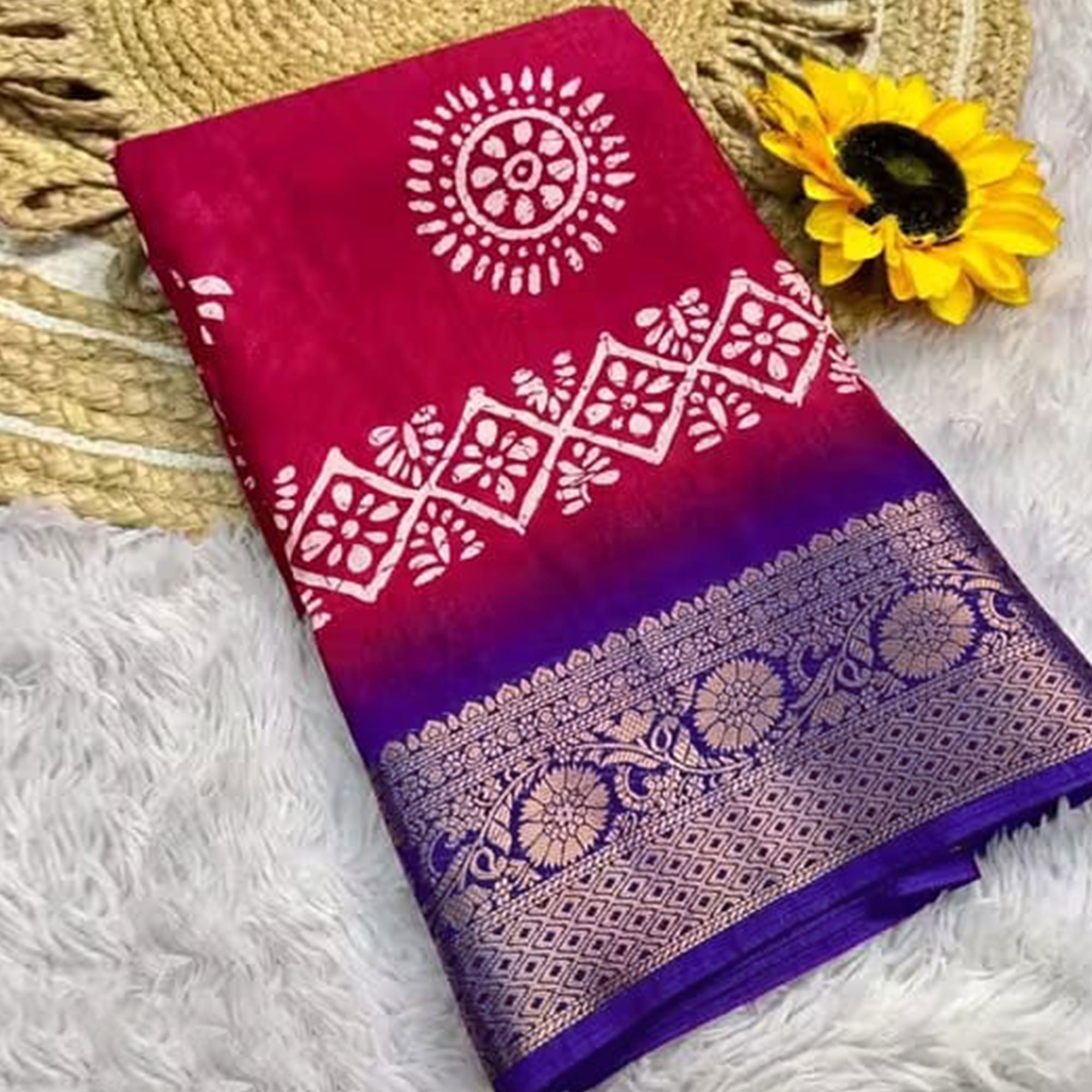 Exclusive Pink Batik Printed Saree in Soft Dola Silk Fabric with Intricate Detailing