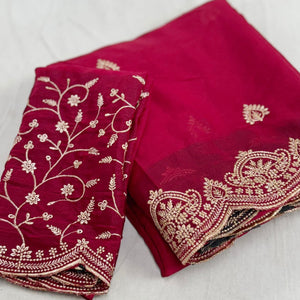 Gorgeous Pink Floral Embroidered Georgette Saree Accented With Luxurious Zari Work