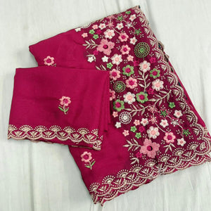 Graceful Pink Georgette Saree Featuring Exquisite Floral Thread Embroidery Work