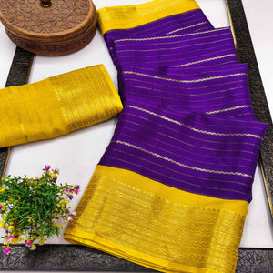 Purple Jacquard Saree With Contemporary Striped Pattern Accented By Rich Zari Weaving