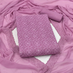 Stunning Purple Floral Embroidery With Sparkling Sequins Work Georgette Dress Material