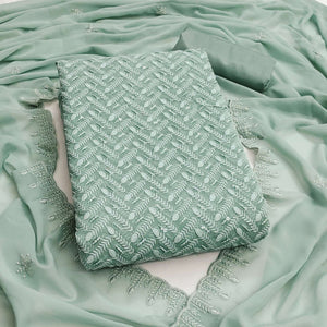 Lightweight Sage Green Georgette Dress Material Adorned with Beautiful Floral Embroidery