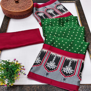 Classic Green Crepe Silk Saree Enhanced with Bandhani Work for Timeless Appeal