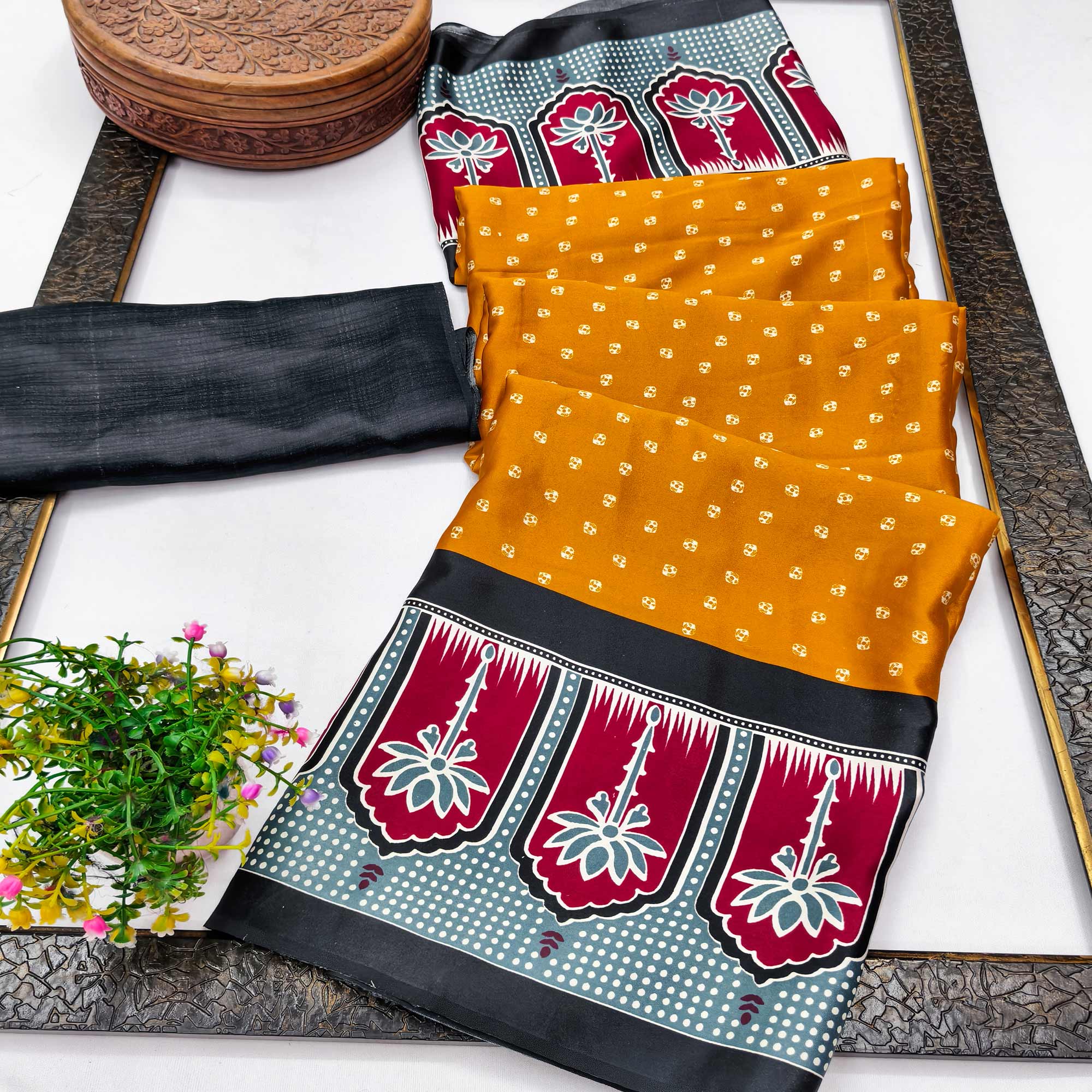 Classic Mustard Crepe Silk Saree Enhanced with Bandhani Work for Timeless Appeal