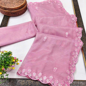 Pink Net Partywear Saree Featuring Fine Floral Embroidery and a Soft, Flowing Look