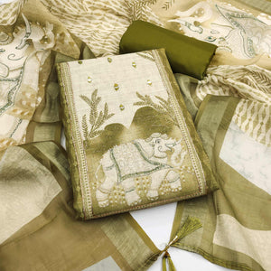 Olive Premium Woven Linen Dress Material for Comfortable Styling