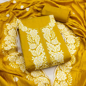 Mustard Rich Viscose Dress Material Highlighted with Refined Floral Thread Embroidery