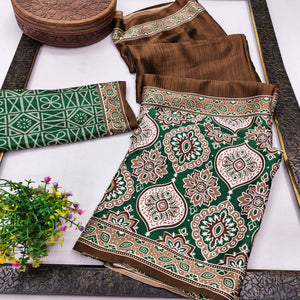 Brown Premium Crepe Silk Lightweight Saree Adorned with Classic Ajrakh Patterns