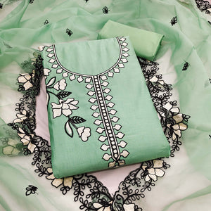 Graceful Mint Green Floral Viscose Dress Material Enhanced With Intricate Thread Embroidery Work