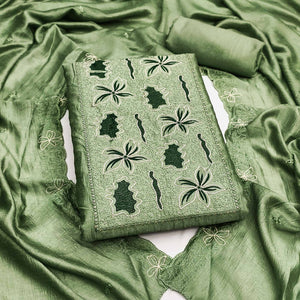 Green Floral Embroidery Enhanced Vichitra Silk Fabric Set for Stylish Traditional Outfits