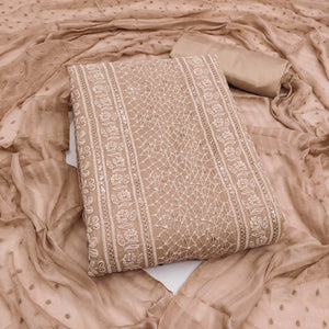 Elegant Brown Floral Embroidered Georgette Dress Material With Delicate Sequins Accents