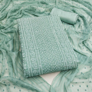 Elegant Dusty Turquoise Floral Embroidered Georgette Dress Material With Delicate Sequins Accents