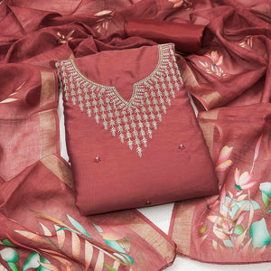 Festive Maroon Floral Embroidered Art Silk Dress Material with Fine Thread Work