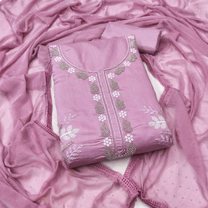 Pink Floral Embroidered Viscose Suit Fabric with Exquisite Beads Work