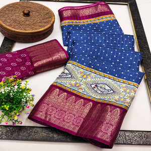 Blue Madhubani Work Woven Dola Silk Saree