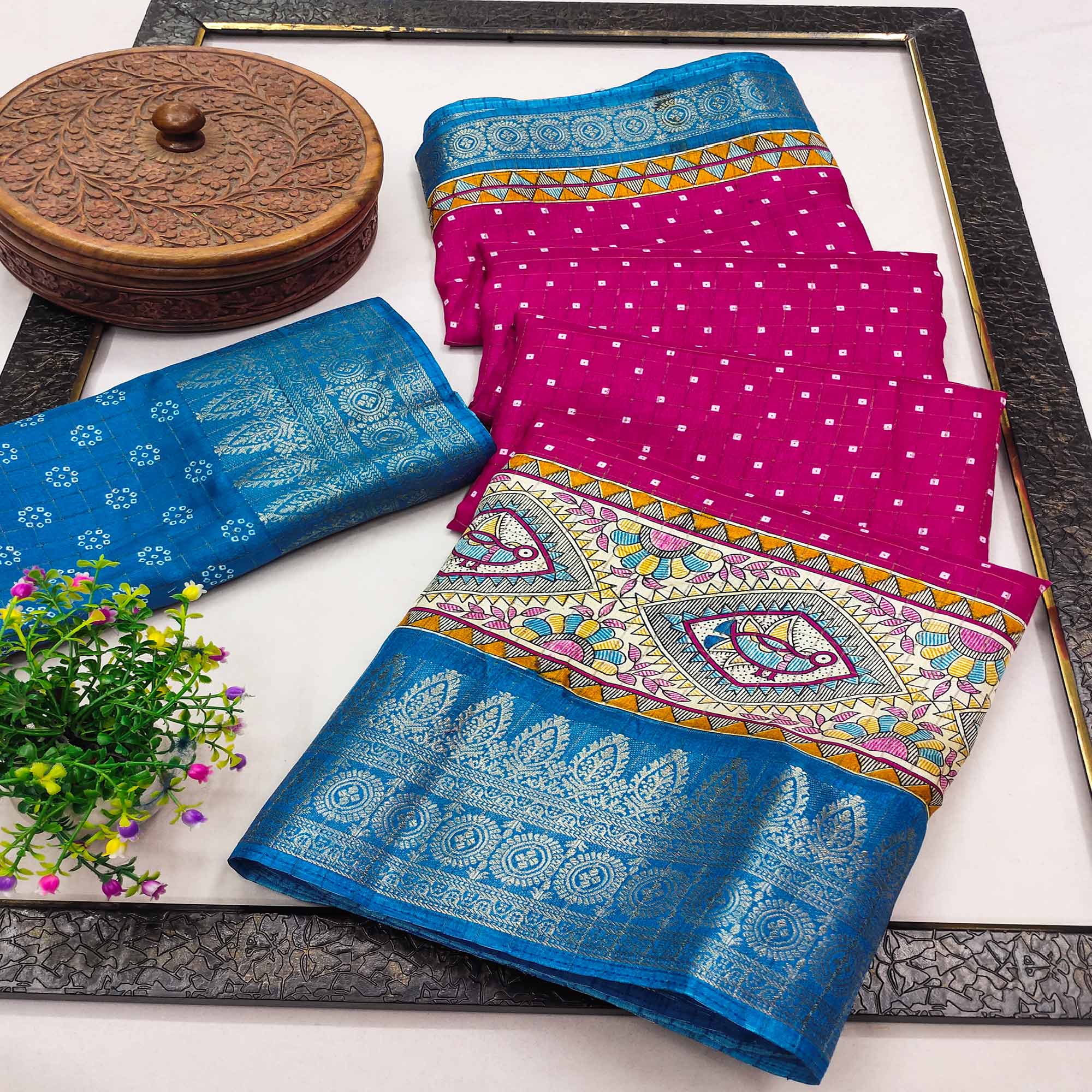 Pink Madhubani Work Woven Dola Silk Saree