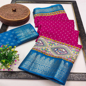 Pink Madhubani Work Woven Dola Silk Saree