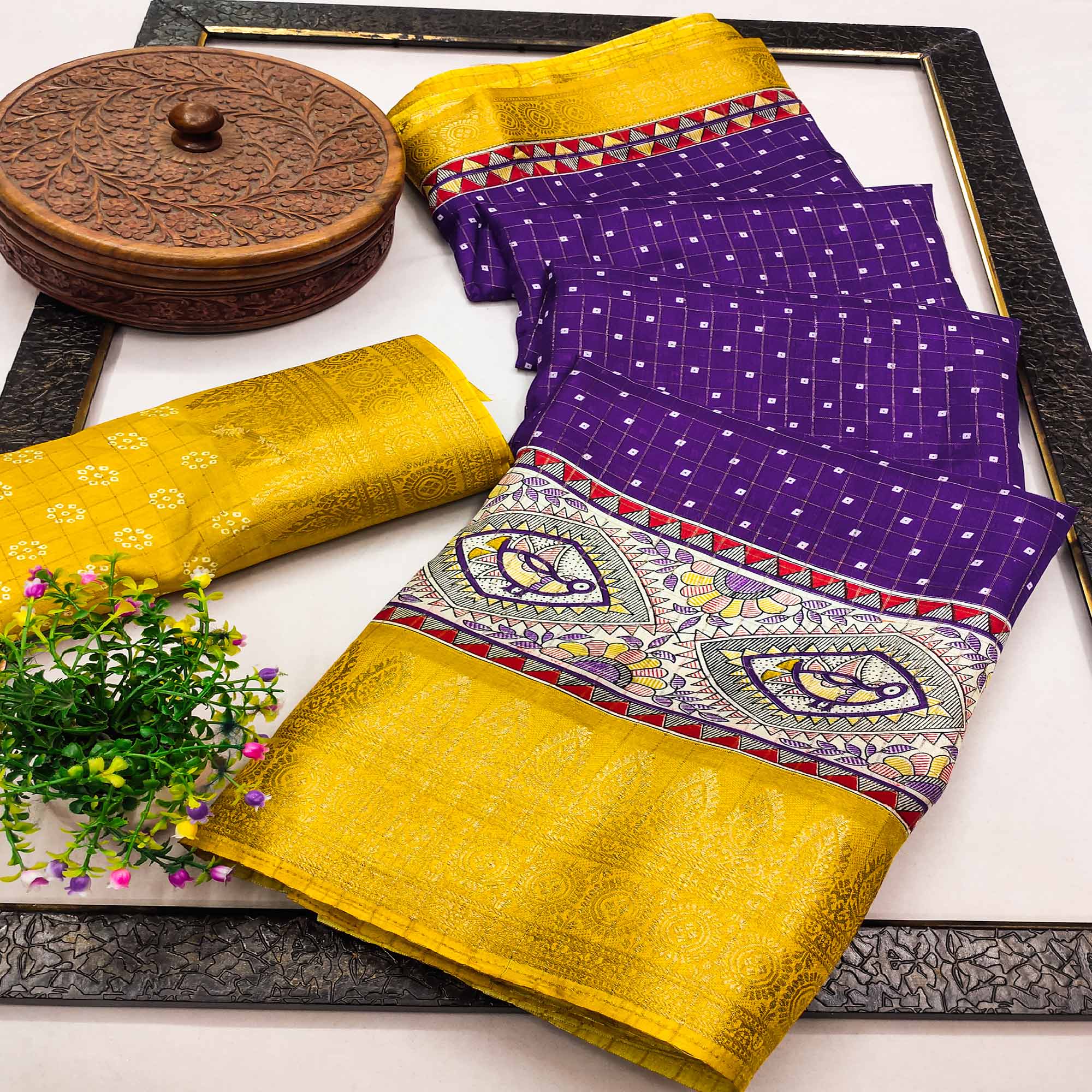 Purple Madhubani Work Woven Dola Silk Saree