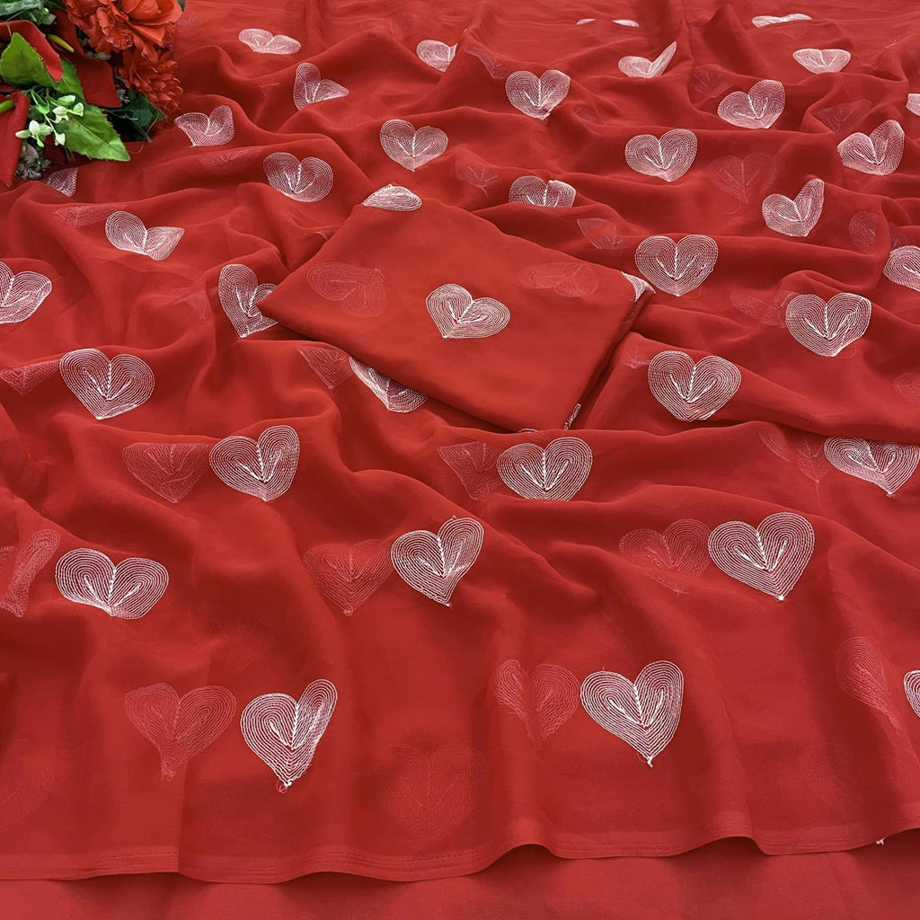 Demi Red Georgette Saree with Border Work Ready to Wear One Minute Saree main image 1