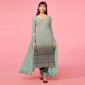 Green Sequins Embroidered Georgette Semi Stitched Suit