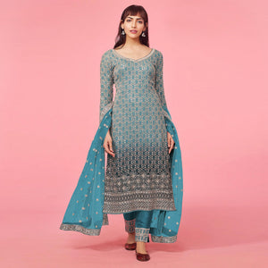 Blue Sequins Embroidered Georgette Semi Stitched Suit