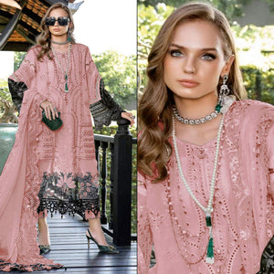 Pink Floral Embroidered Georgette Semi Stitched Pakistani Suit