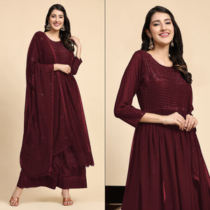Maroon Sequins Embroidered Georgette Semi Stitched Suit