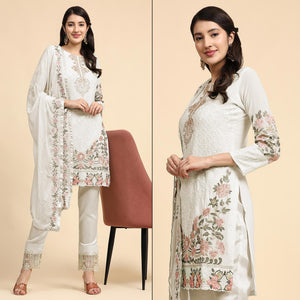 White Embroidered Georgette Semi Stitched Pakistani Suit