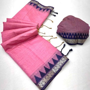 Pink Pure Silk Handloom Saree with Intricate Jacquard Weave