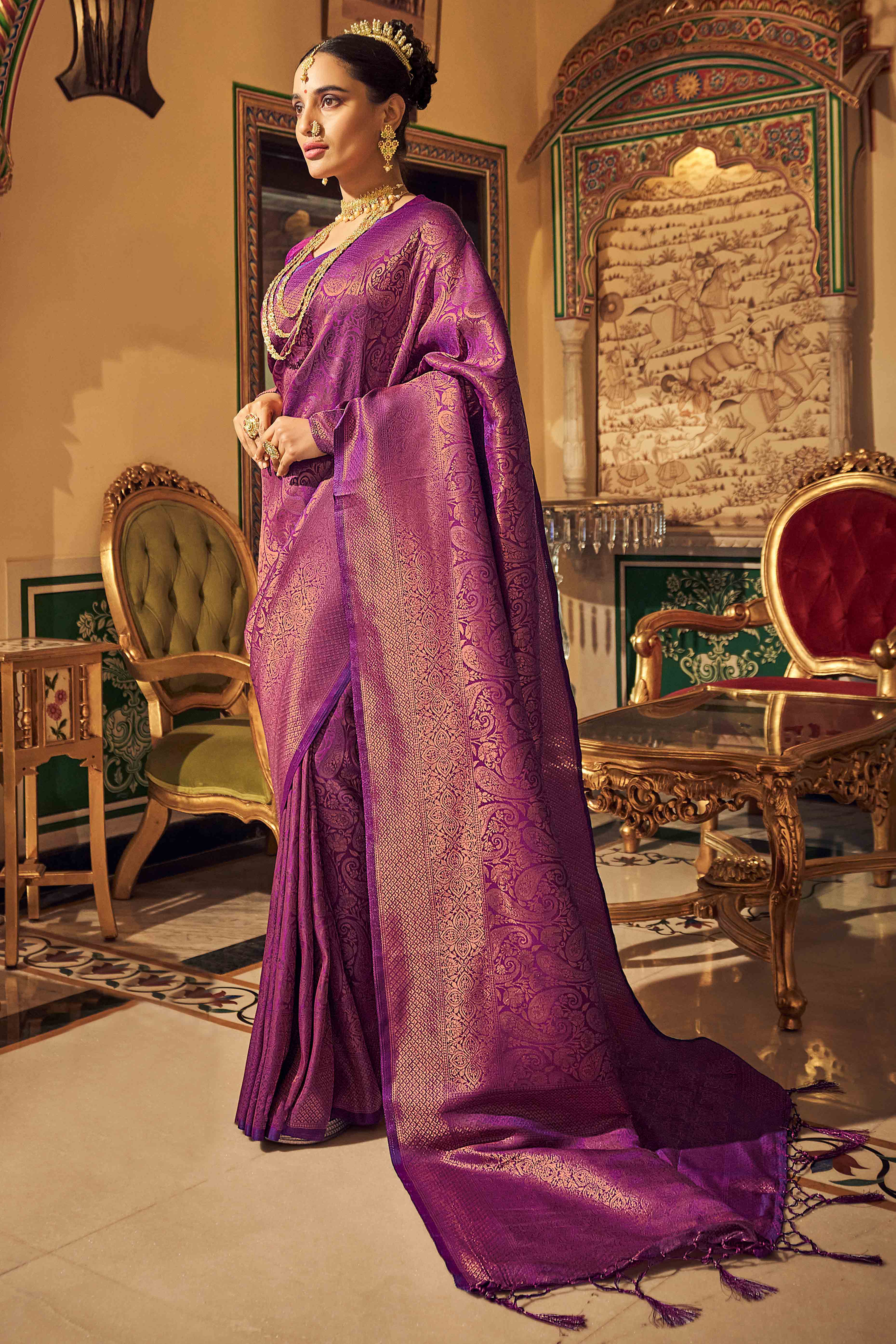 Purple Floral Zari Woven Kanjivaram SIlk Saree