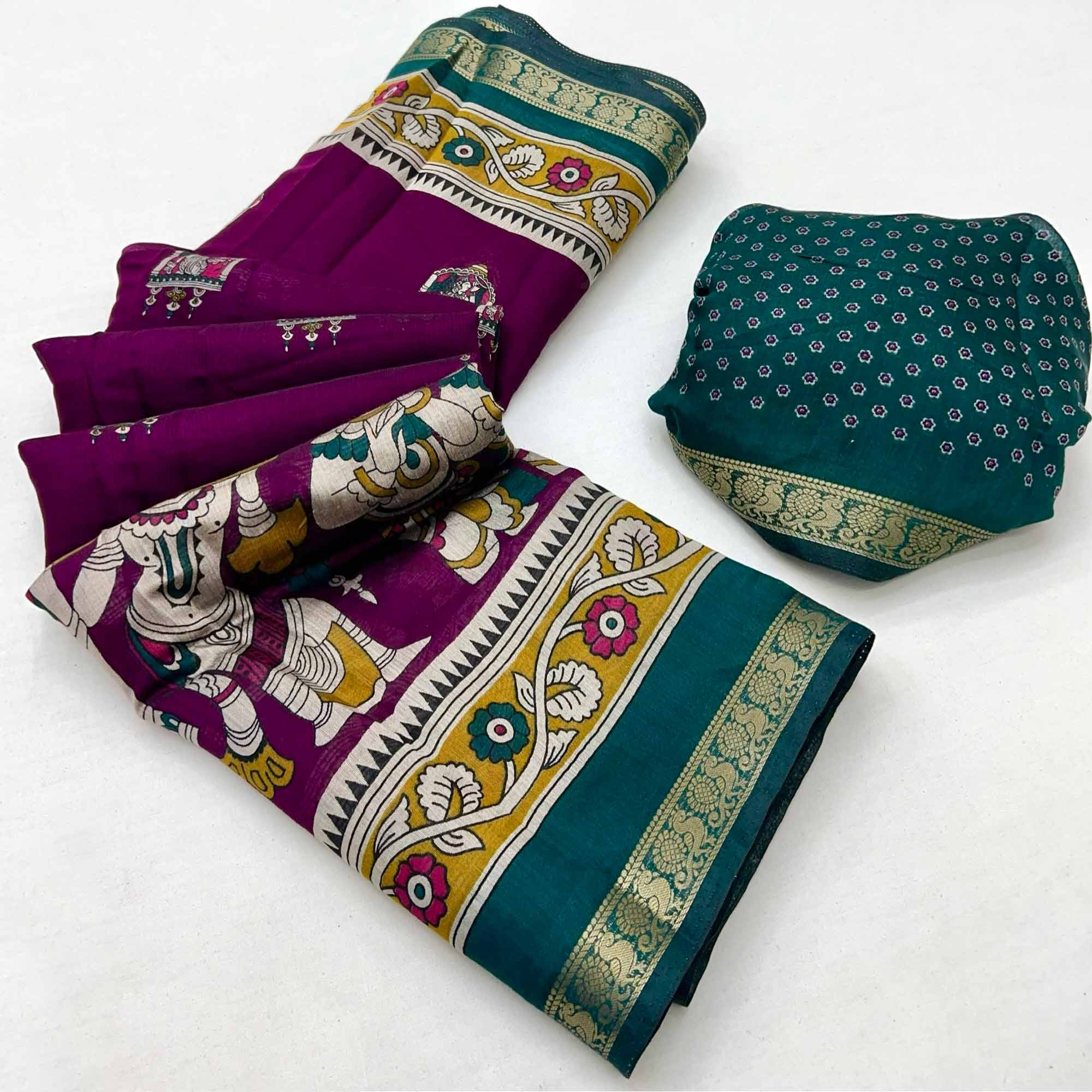 Mangalagiri Cotton Silk Saree in Purple with Artistic Pattachitra Prints