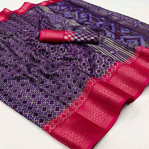 Purple Foil Printed Dola Silk Saree