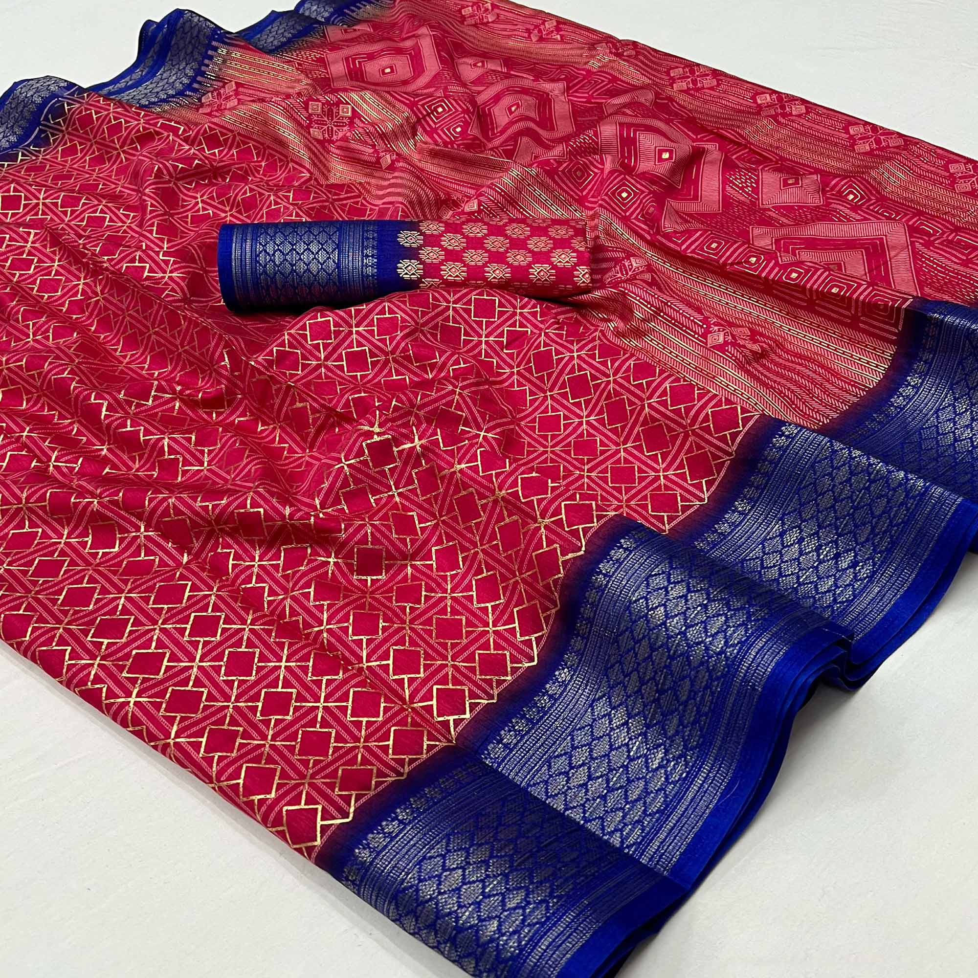 Pink Foil Printed Dola Silk Saree