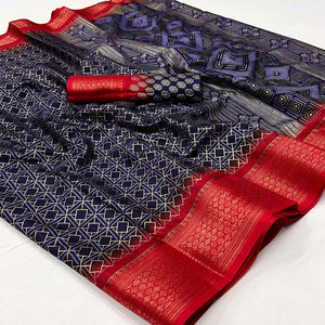 Blue Foil Printed Dola Silk Saree