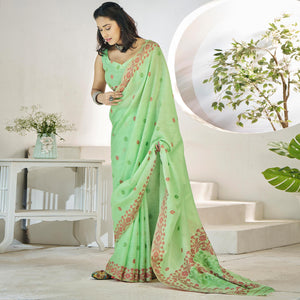 Green Floral Woven Cotton Silk Saree