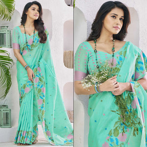 Green Floral Woven Cotton Silk Saree