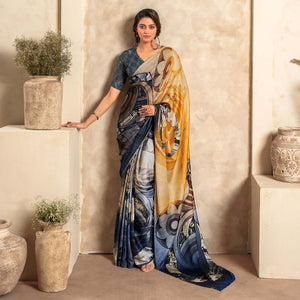 Multicolor Abstract Printed Satin Saree