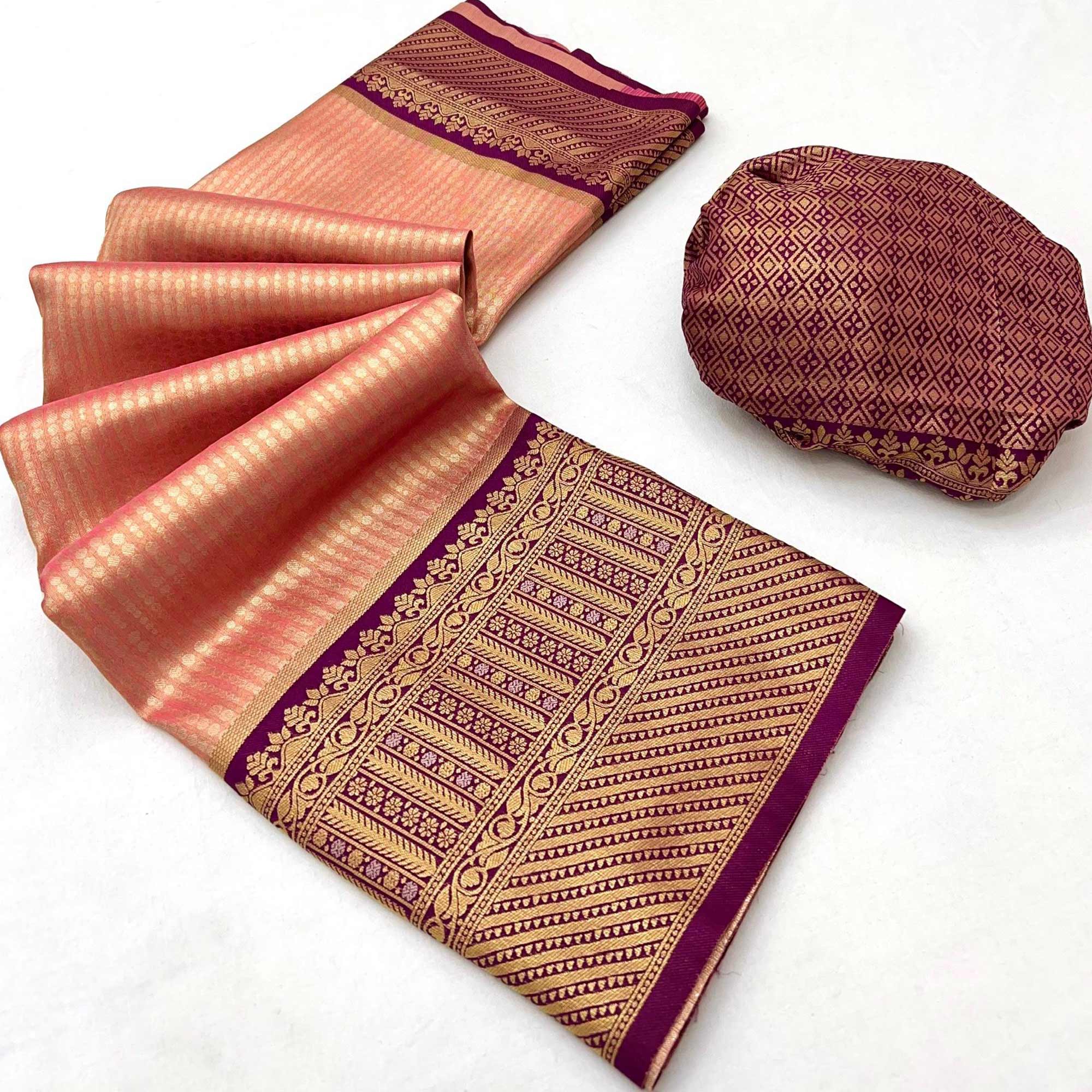Orange Tissue Silk Saree with Delicate Floral Zari Weaving