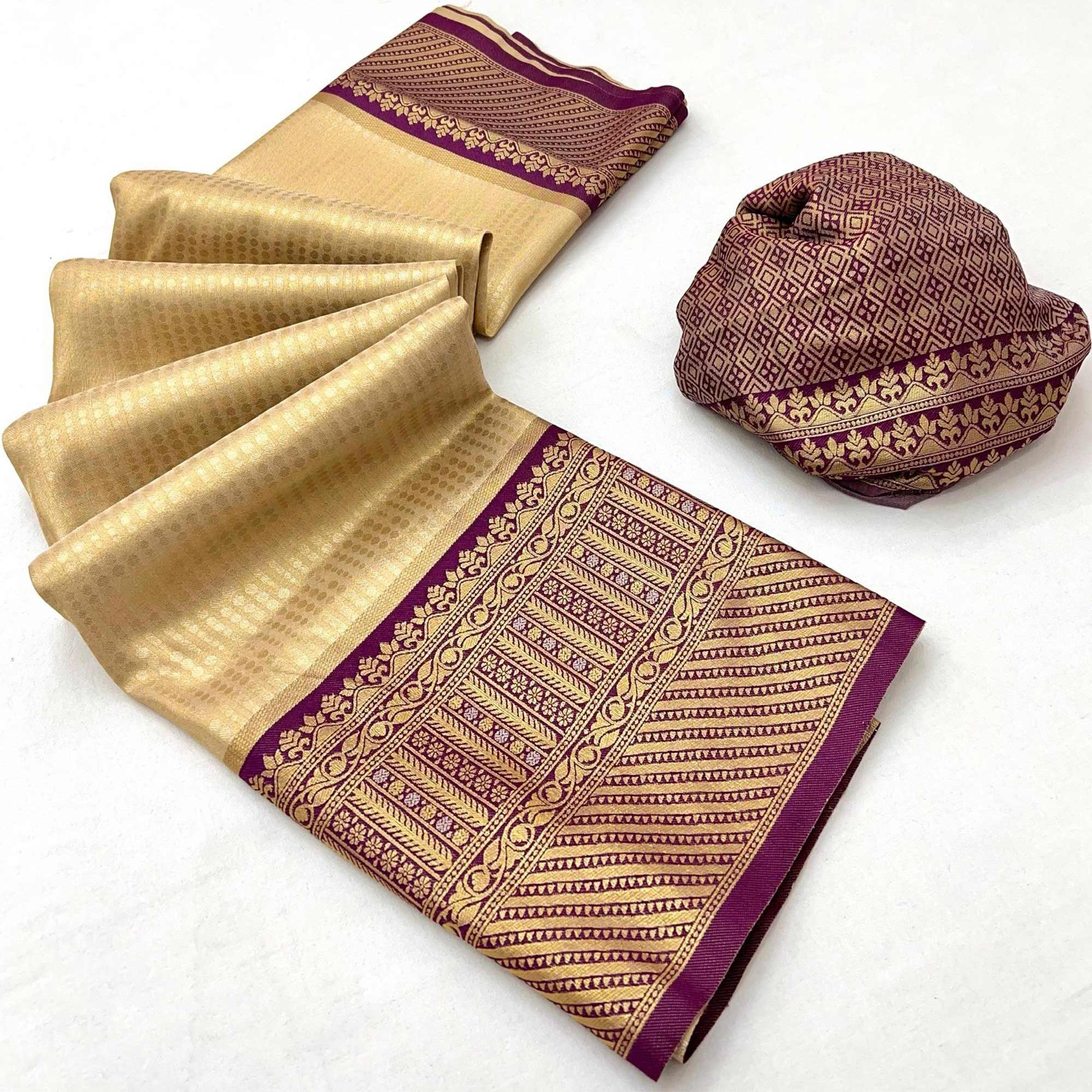 Cream Tissue Silk Saree with Delicate Floral Zari Weaving