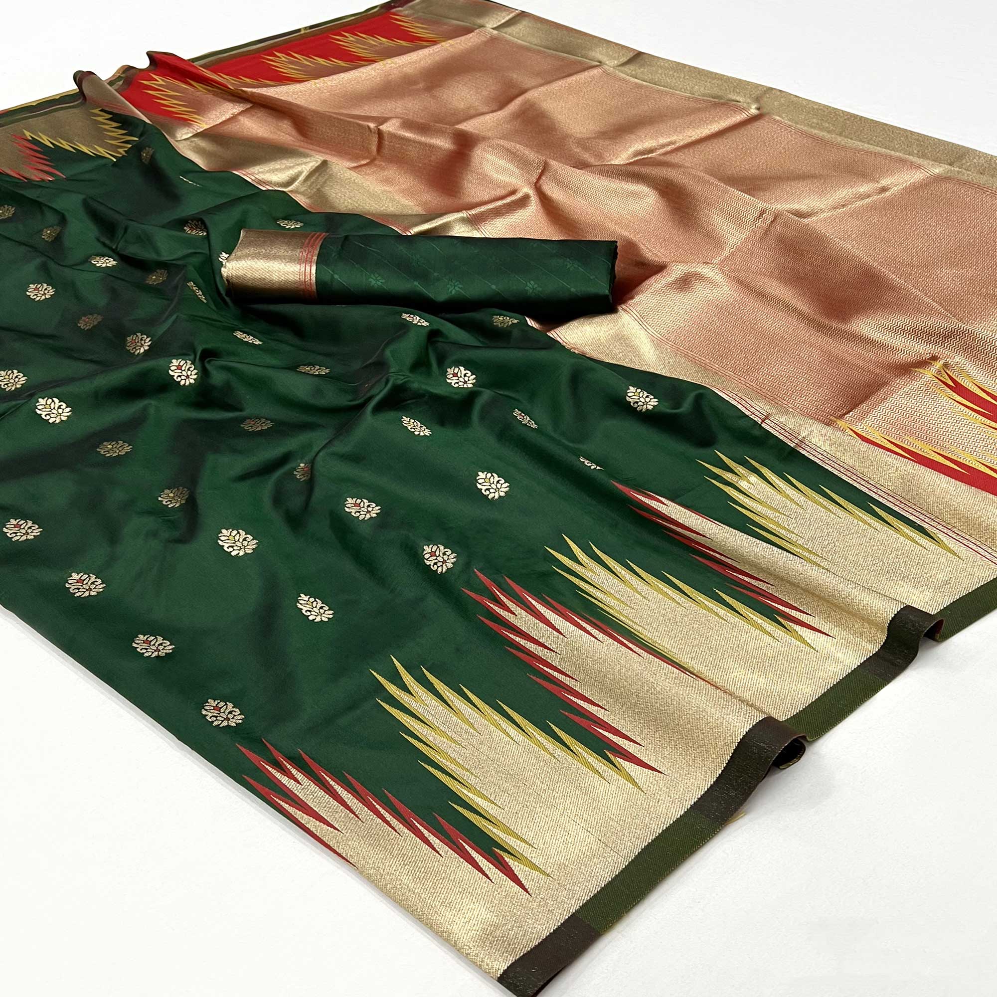 Green Floral Woven Art Silk Saree