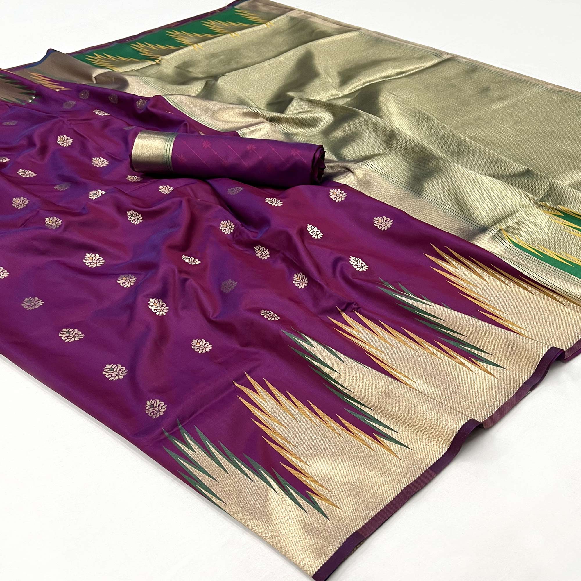 Purple Floral Woven Art Silk Saree