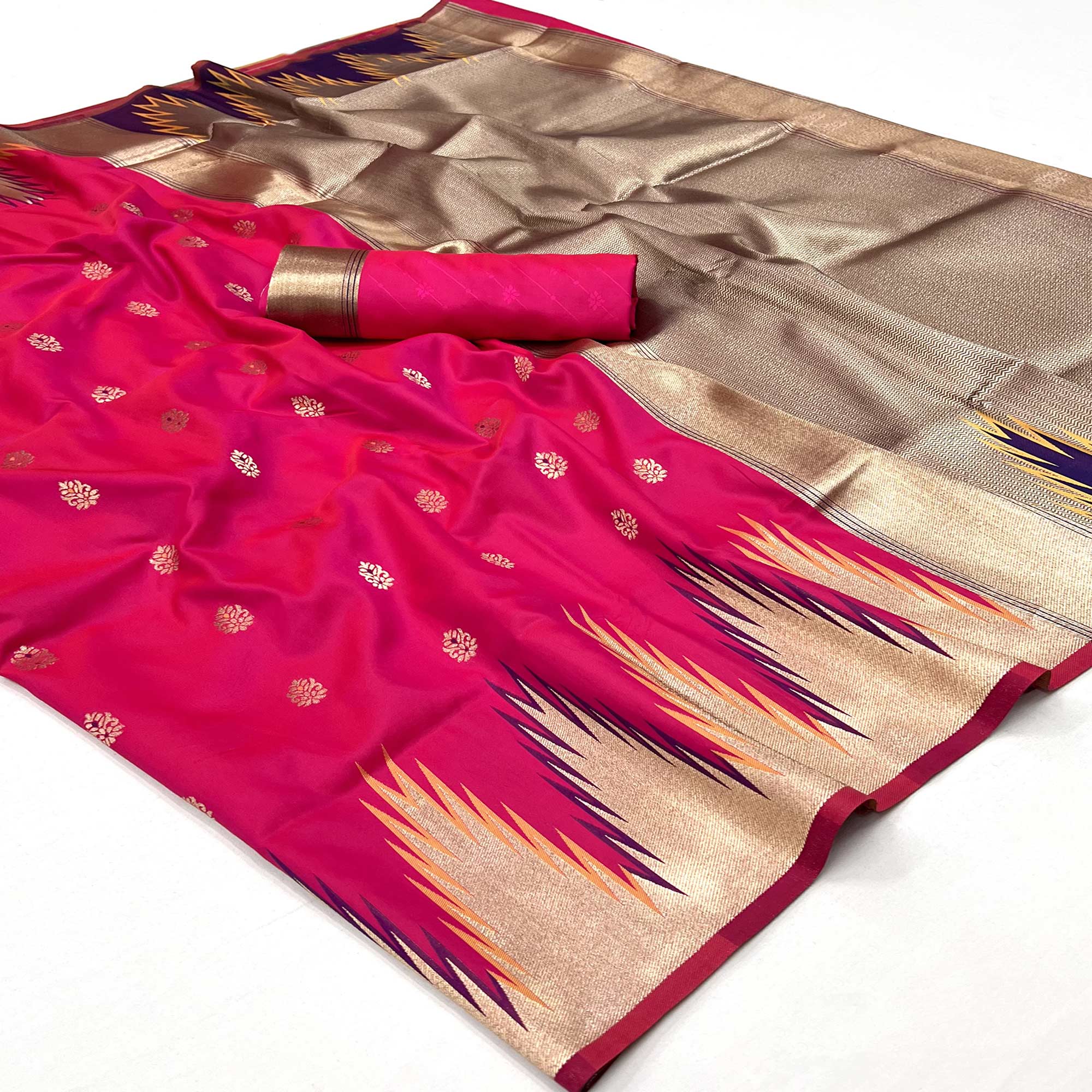 Pink Floral Woven Art Silk Saree