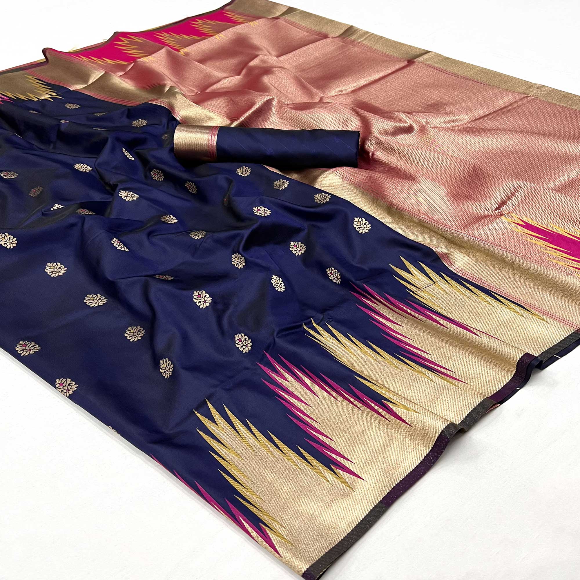 Navy Blue Floral Woven Art Silk Saree