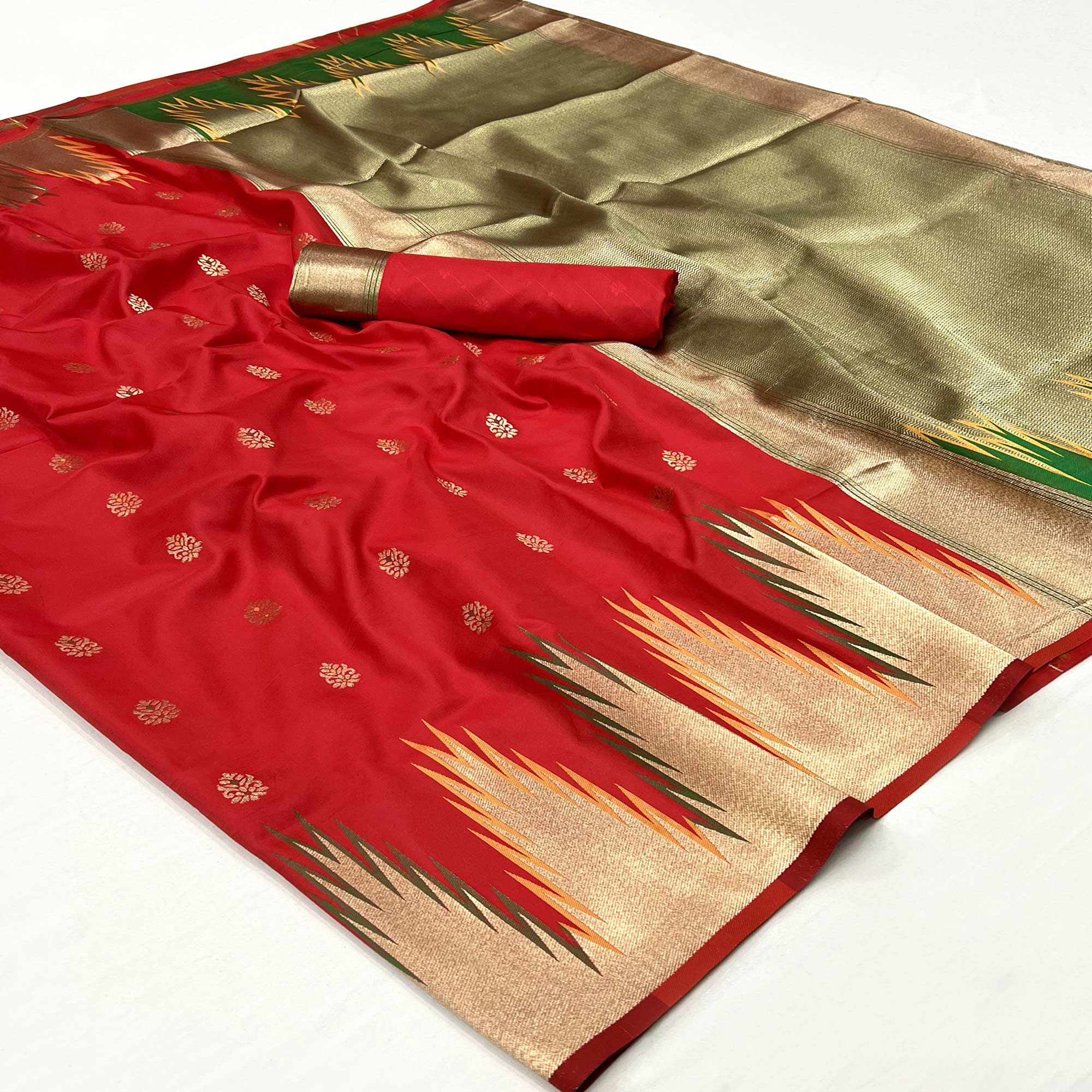 Red Floral Woven Art Silk Saree