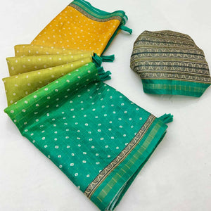 Multicolor Cotton Silk Maheshwari Saree with Bandhani Motifs