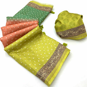 Multicolor Bandhani Print Saree in Elegant Maheshwari Cotton Silk