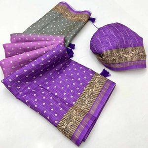 Violet Bandhani Print Saree in Elegant Maheshwari Cotton Silk