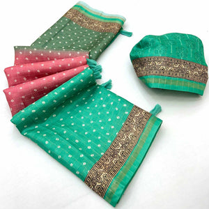 Multicolor Bandhani Print Saree in Lustrous Maheshwari Cotton Silk Fabric