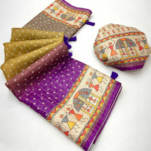 Traditional Multicolor Bandhani Print Maheshwari Cotton Silk Saree