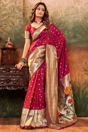 Maroon Zari Weaving Pure Silk Paithani Saree